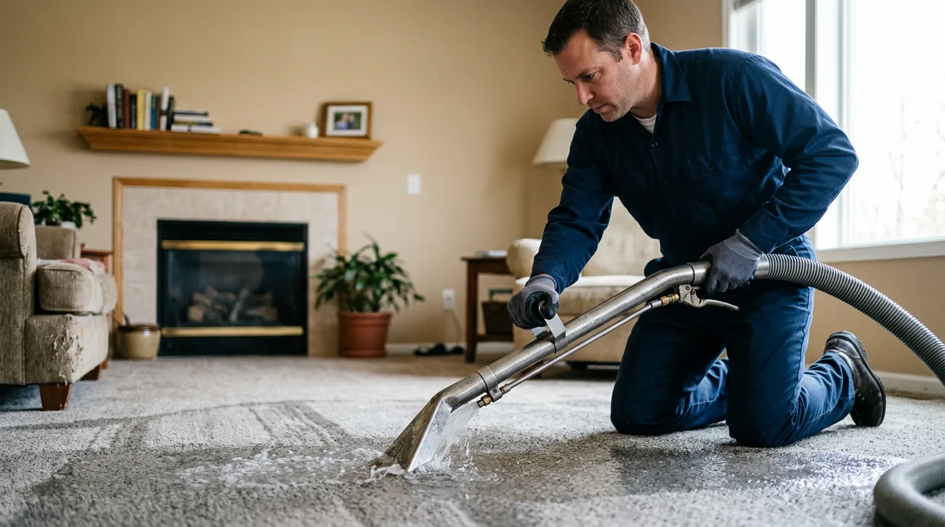 Water damage restoration technician working near West Frankfort, IL